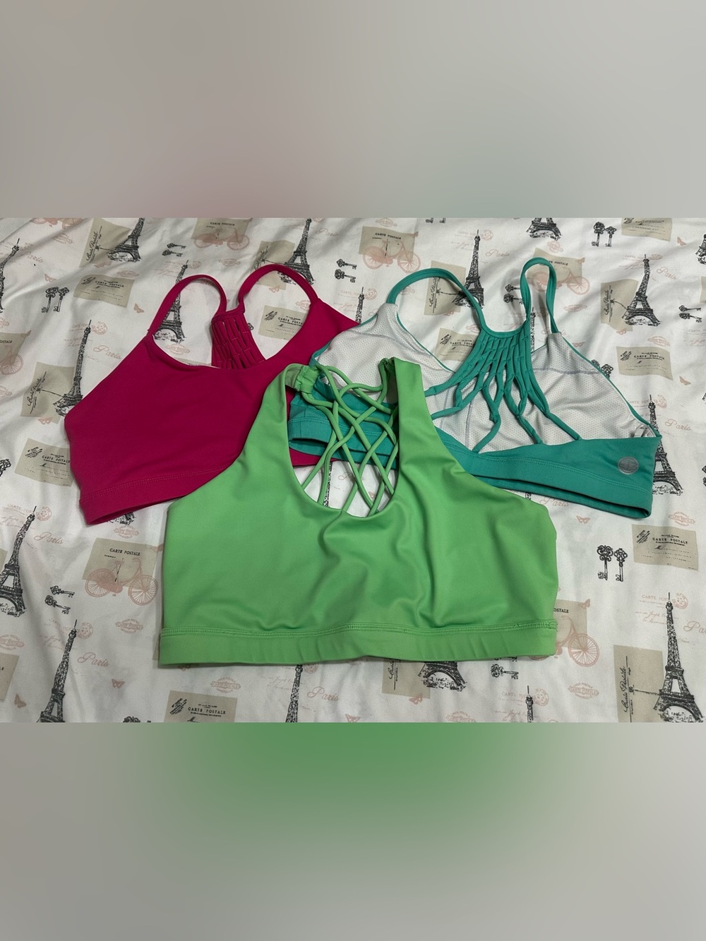 Women’s Strappy Sports Bras - Green, Teal & Fuchsia